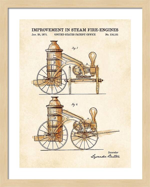 Steam Fire Engine Watercolor Patent Us116151