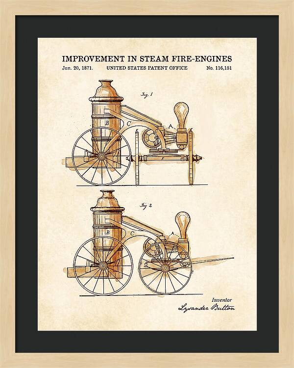 Steam Fire Engine Watercolor Patent Us116151
