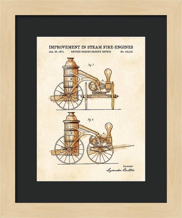 Steam Fire Engine Watercolor Patent Us116151
