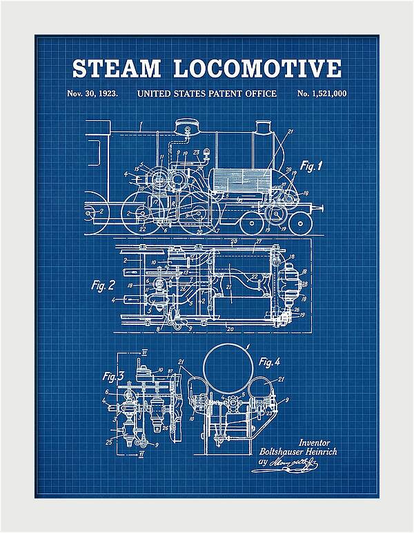 Steam Locomotive Blueprint Patent Us1521000