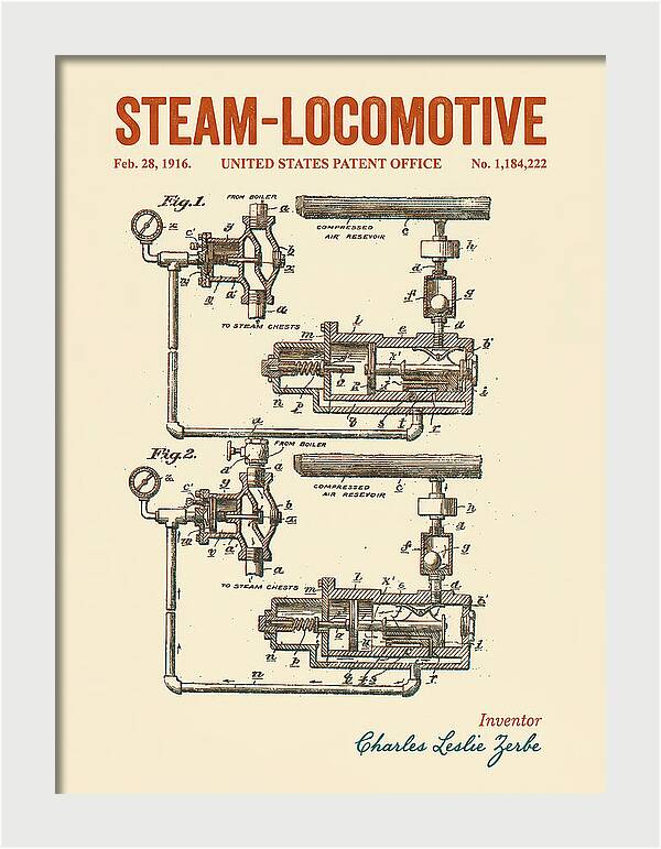 Steam Locomotive Retro Patent Us1184222