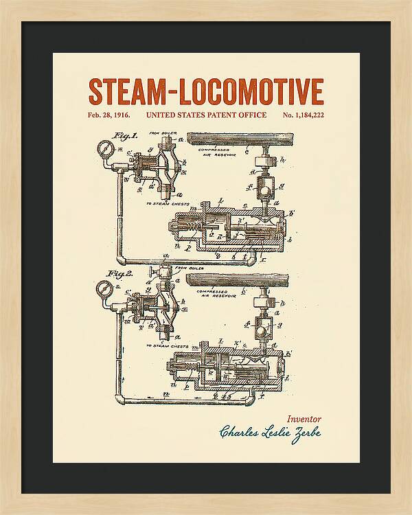 Steam Locomotive Retro Patent Us1184222
