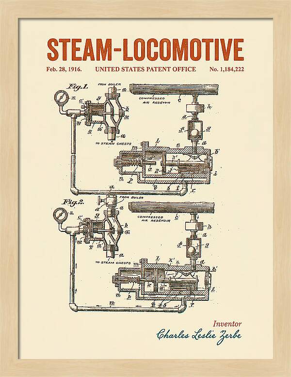 Steam Locomotive Retro Patent Us1184222