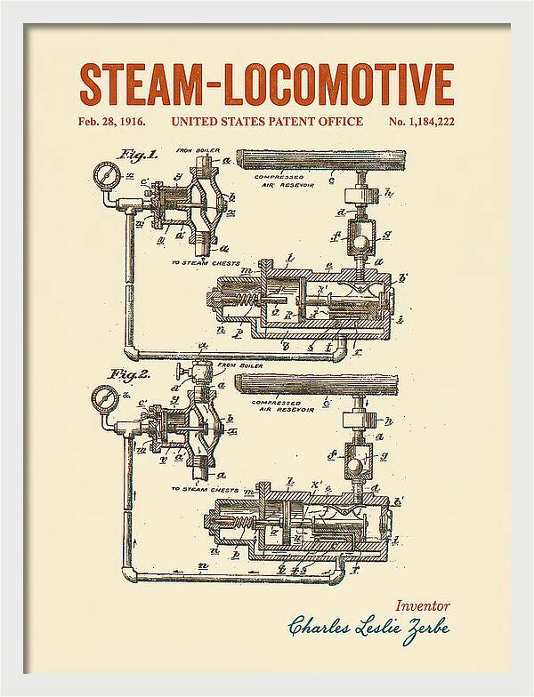 Steam Locomotive Retro Patent Us1184222