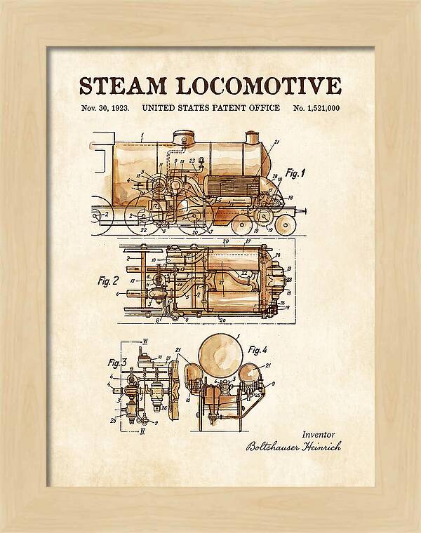 Steam Locomotive Watercolor Patent Us1521000