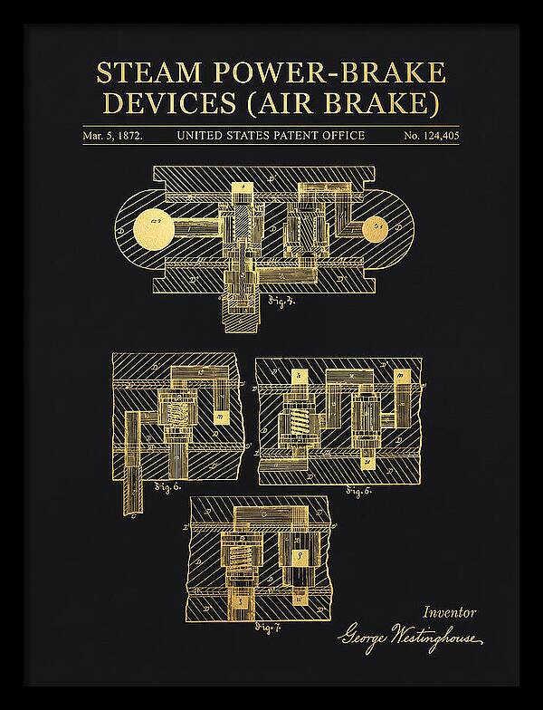 Steam Power Brake Devices Air Brake Gold Patent Us124405