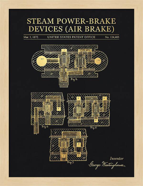 Steam Power Brake Devices Air Brake Gold Patent Us124405