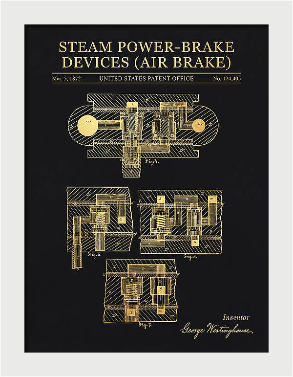 Steam Power Brake Devices Air Brake Gold Patent Us124405