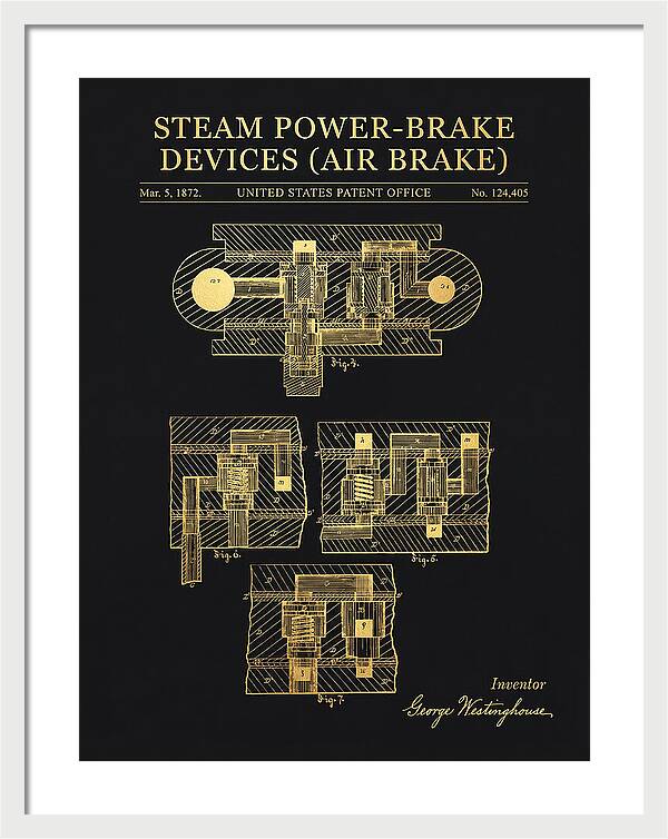 Steam Power Brake Devices Air Brake Gold Patent Us124405