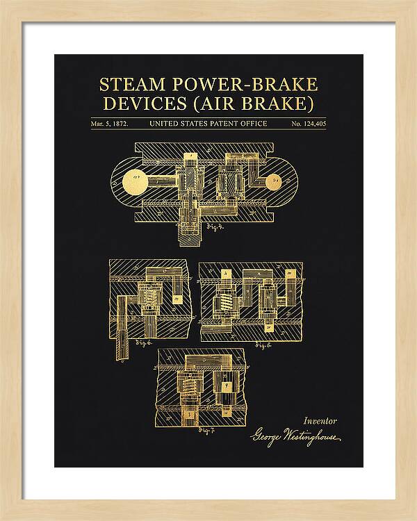 Steam Power Brake Devices Air Brake Gold Patent Us124405
