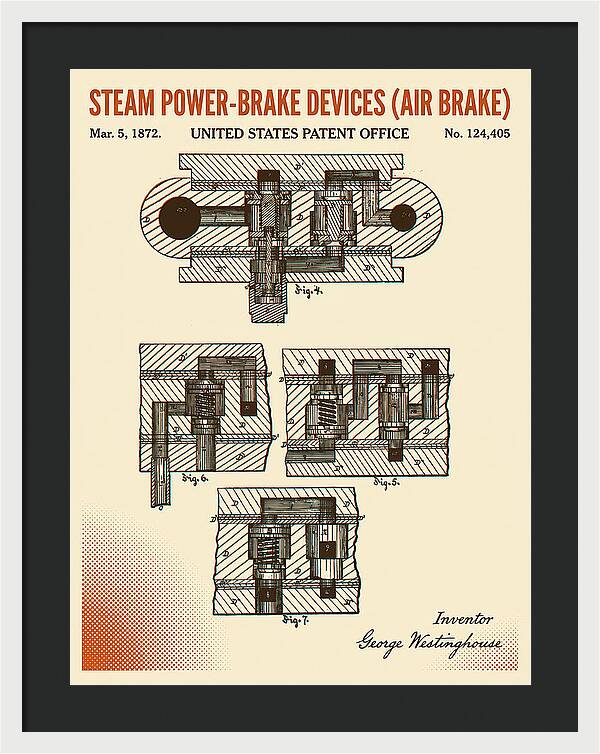 Steam Power Brake Devices Air Brake Retro Patent Us124405