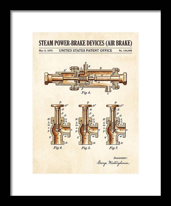 Steam Power Brake Devices Air Brake Watercolor Patent Us124405