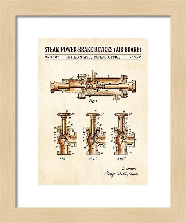 Steam Power Brake Devices Air Brake Watercolor Patent Us124405