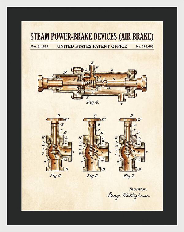 Steam Power Brake Devices Air Brake Watercolor Patent Us124405