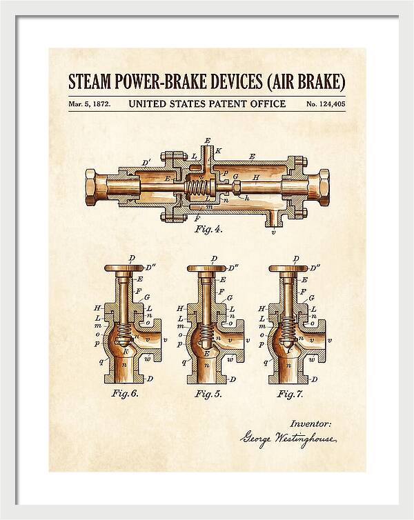 Steam Power Brake Devices Air Brake Watercolor Patent Us124405