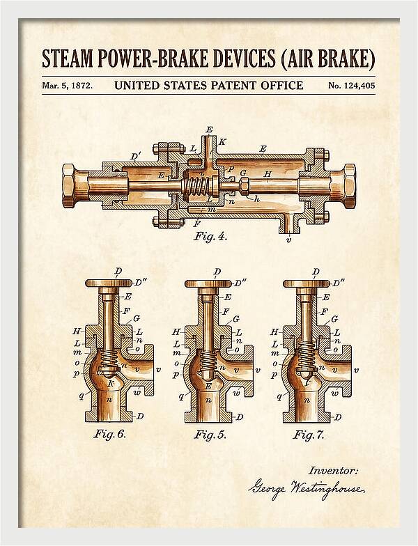 Steam Power Brake Devices Air Brake Watercolor Patent Us124405
