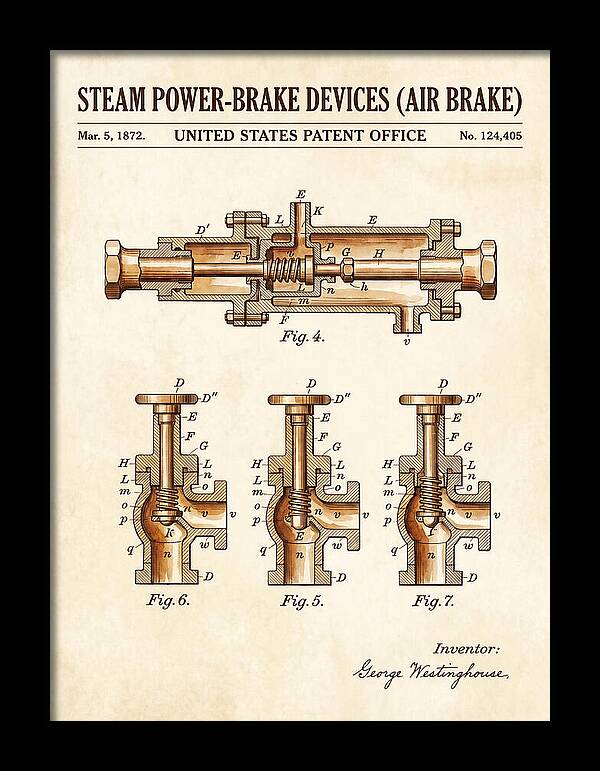 Steam Power Brake Devices Air Brake Watercolor Patent Us124405
