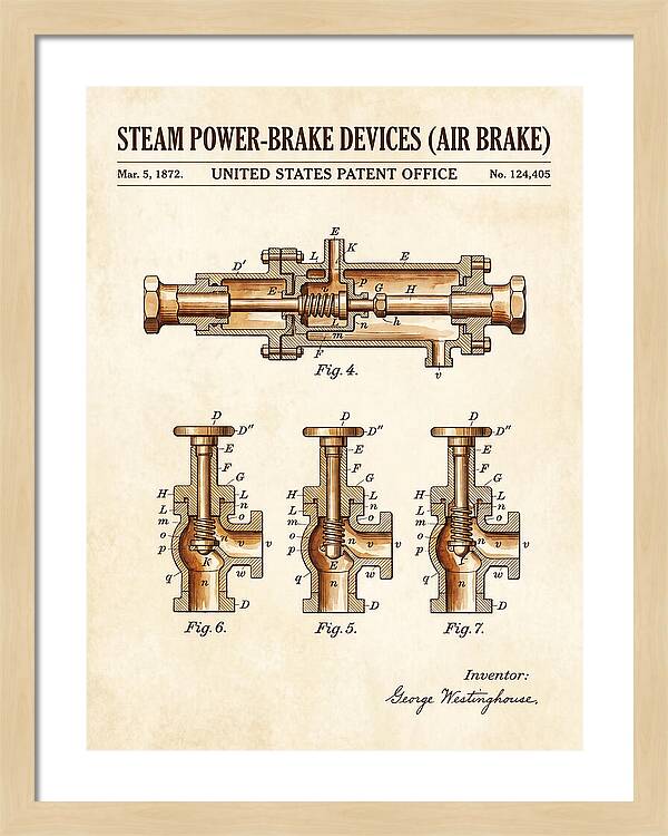 Steam Power Brake Devices Air Brake Watercolor Patent Us124405