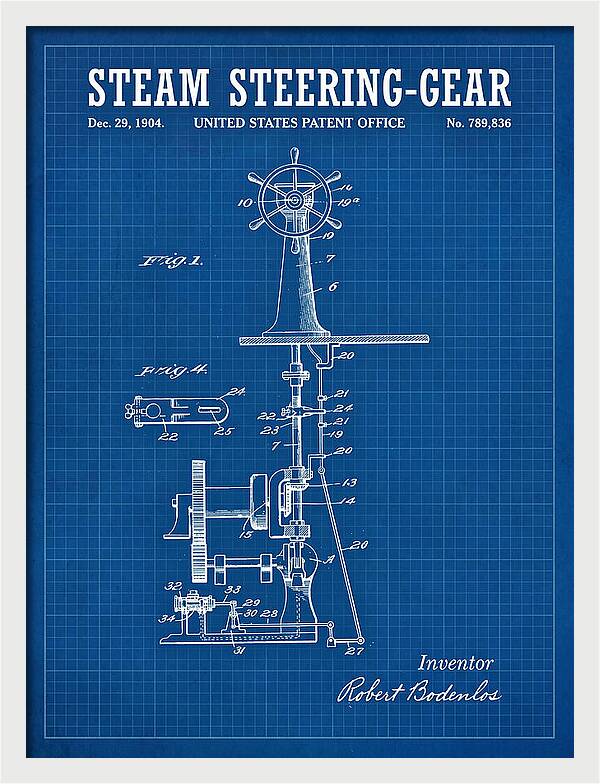 Steam Steering Gear Blueprint Patent Us789836