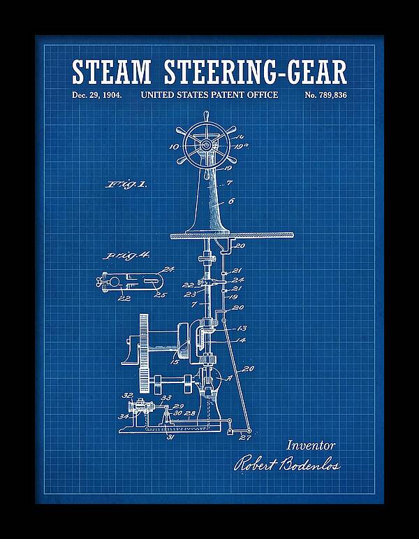 Steam Steering Gear Blueprint Patent Us789836