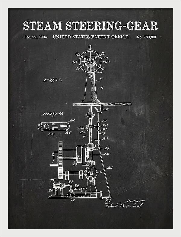 Steam Steering Gear Chalkboard Patent Us789836