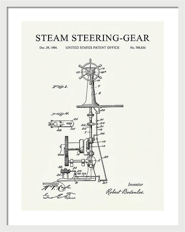 Steam Steering Gear Minimalist Patent Us789836