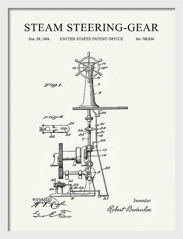Steam Steering Gear Minimalist Patent Us789836