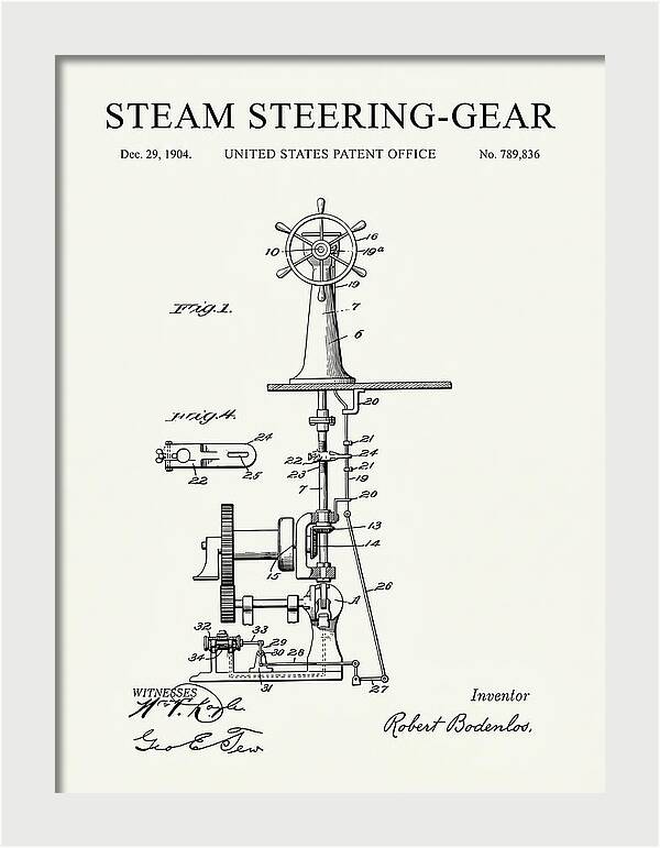 Steam Steering Gear Minimalist Patent Us789836