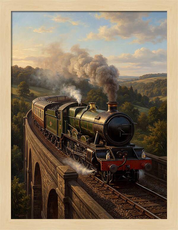 Steam Train Crossing The Viaduct