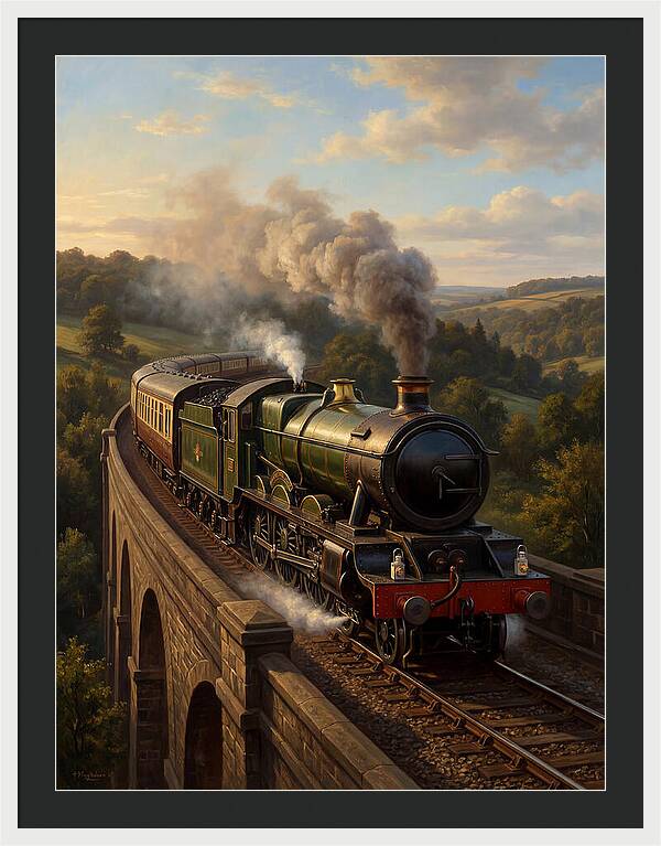 Steam Train Crossing The Viaduct