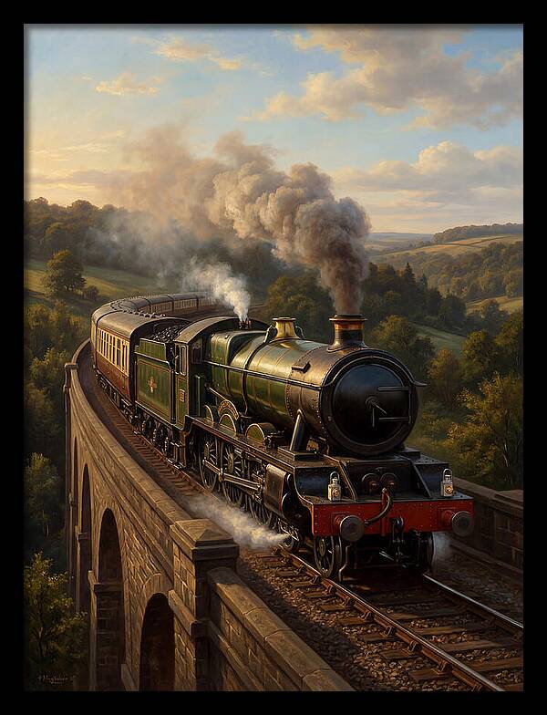 Steam Train Crossing The Viaduct