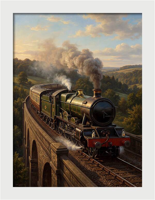 Steam Train Crossing The Viaduct