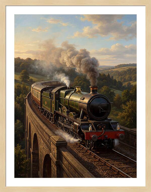Steam Train Crossing The Viaduct