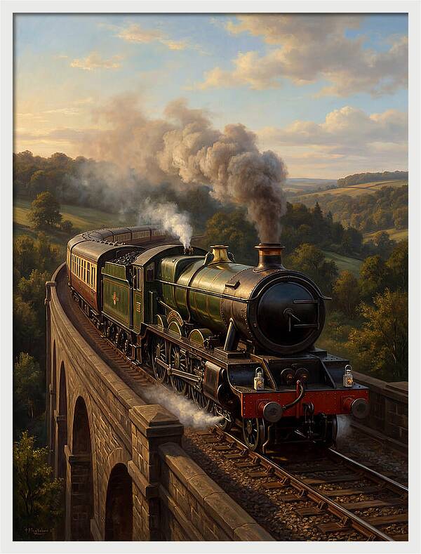 Steam Train Crossing The Viaduct