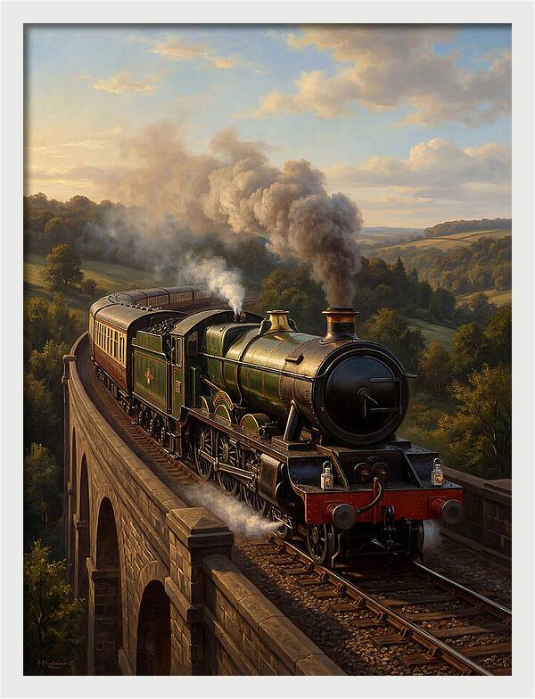 Steam Train Crossing The Viaduct