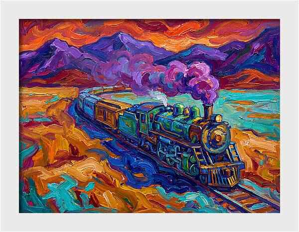 Steam Train In Vibrant Landscape