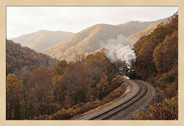 Steam Train Through Autumn Landscape