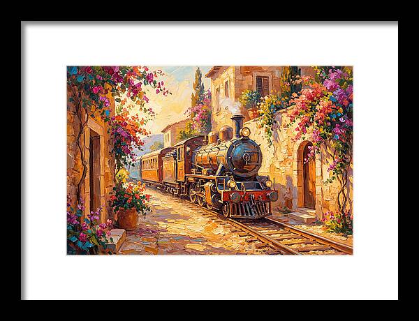 Steam Train Through Mediterranean Village