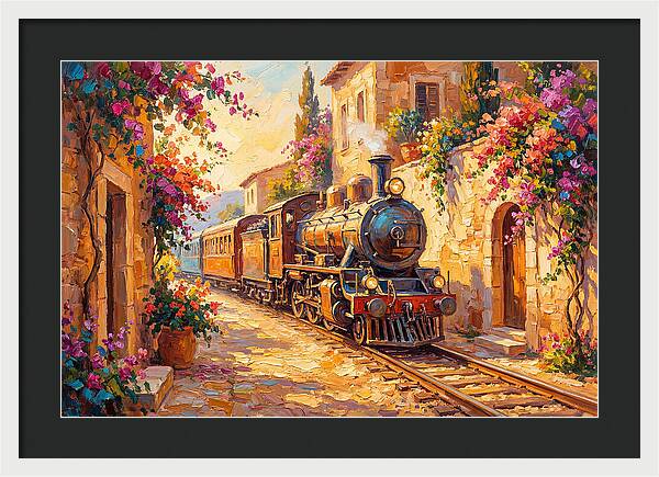 Steam Train Through Mediterranean Village