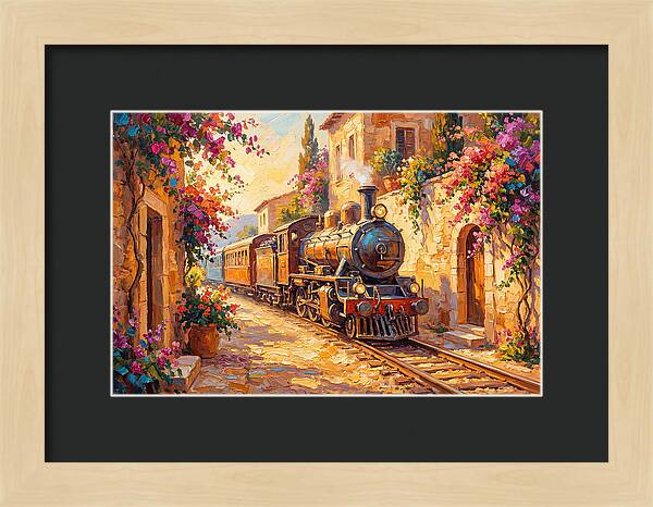 Steam Train Through Mediterranean Village
