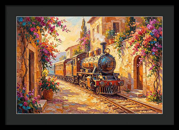 Steam Train Through Mediterranean Village