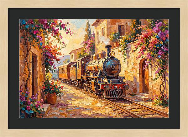 Steam Train Through Mediterranean Village
