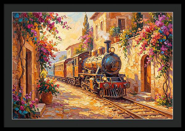 Steam Train Through Mediterranean Village