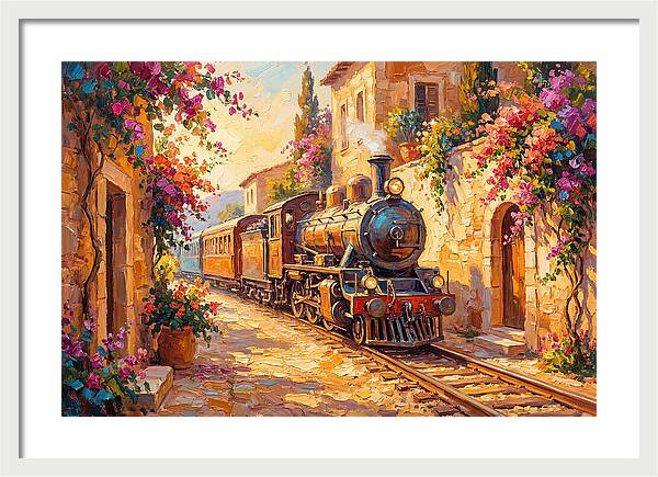 Steam Train Through Mediterranean Village