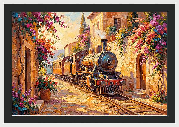Steam Train Through Mediterranean Village
