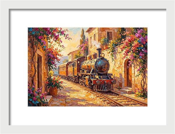 Steam Train Through Mediterranean Village