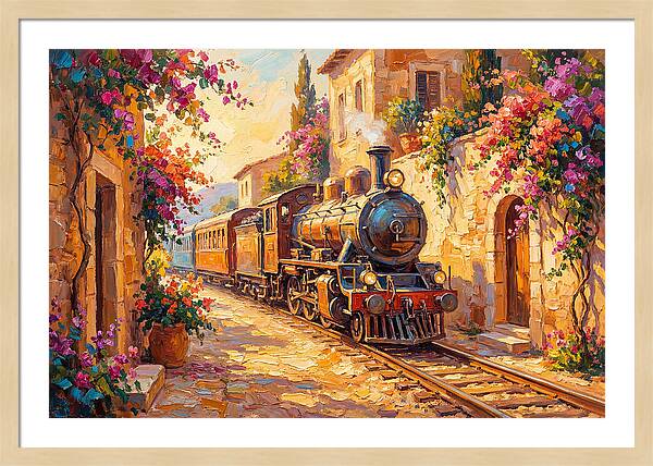 Steam Train Through Mediterranean Village
