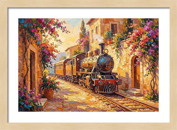 Steam Train Through Mediterranean Village