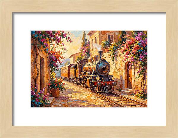 Steam Train Through Mediterranean Village
