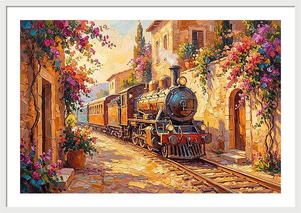 Steam Train Through Mediterranean Village